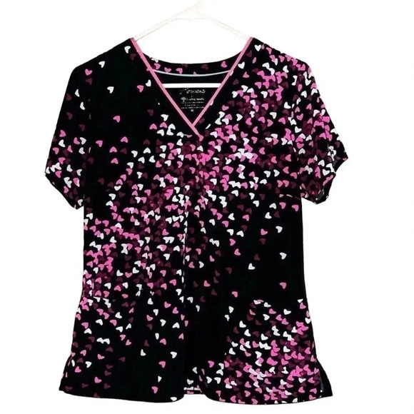 Premier by Healing Hands Women's XS Heart Print V-Neck Scrub Top Multico… - Picture 1 of 3